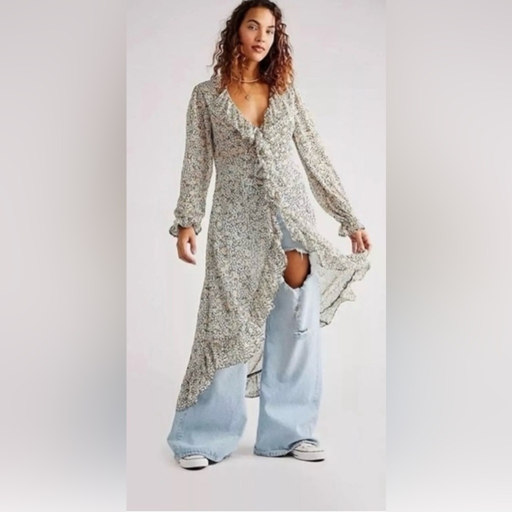 NWT Free People S Gigi Printed Maxi in Antique Combo New Floral Button Down $198 - Picture 6 of 10